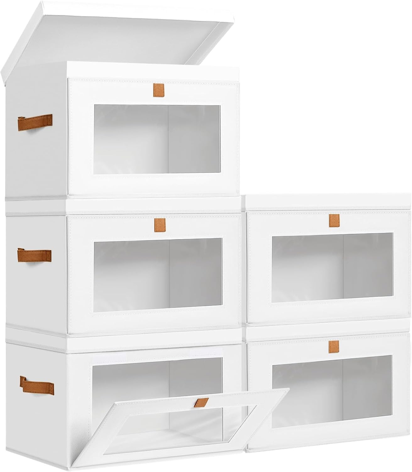 image:imageDIMJ Storage Bins with Lids 6 Pack Large Fabric Closet Organizer with Window amp Handles Collapsible Decorative Storage Boxes for Shelves Under Bed Books Clothes Blankets Sweaters OrganizationWhite