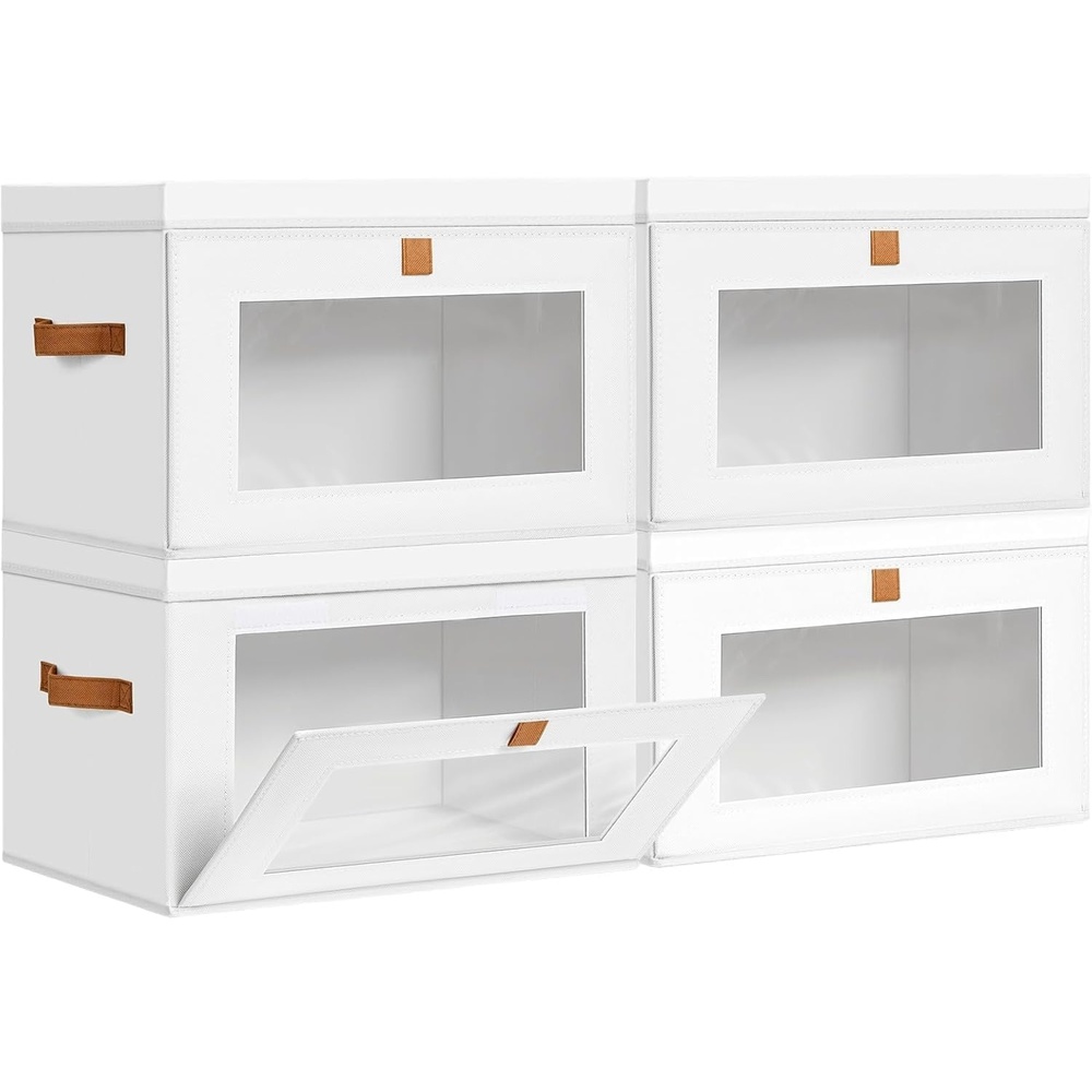 image:imageDIMJ Storage Bins with Lids 6 Pack Large Fabric Closet Organizer with Window amp Handles Collapsible Decorative Storage Boxes for Shelves Under Bed Books Clothes Blankets Sweaters OrganizationWhite