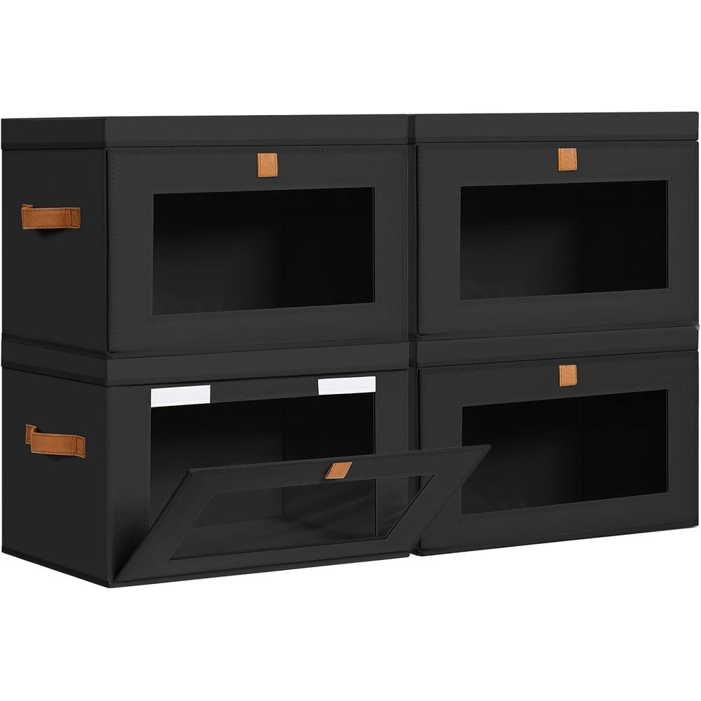 image:imageDIMJ Storage Bins with Lids 6 Pack Large Fabric Closet Organizer with Window amp Handles Collapsible Decorative Storage Boxes for Shelves Under Bed Books Clothes Blankets Sweaters OrganizationBlack