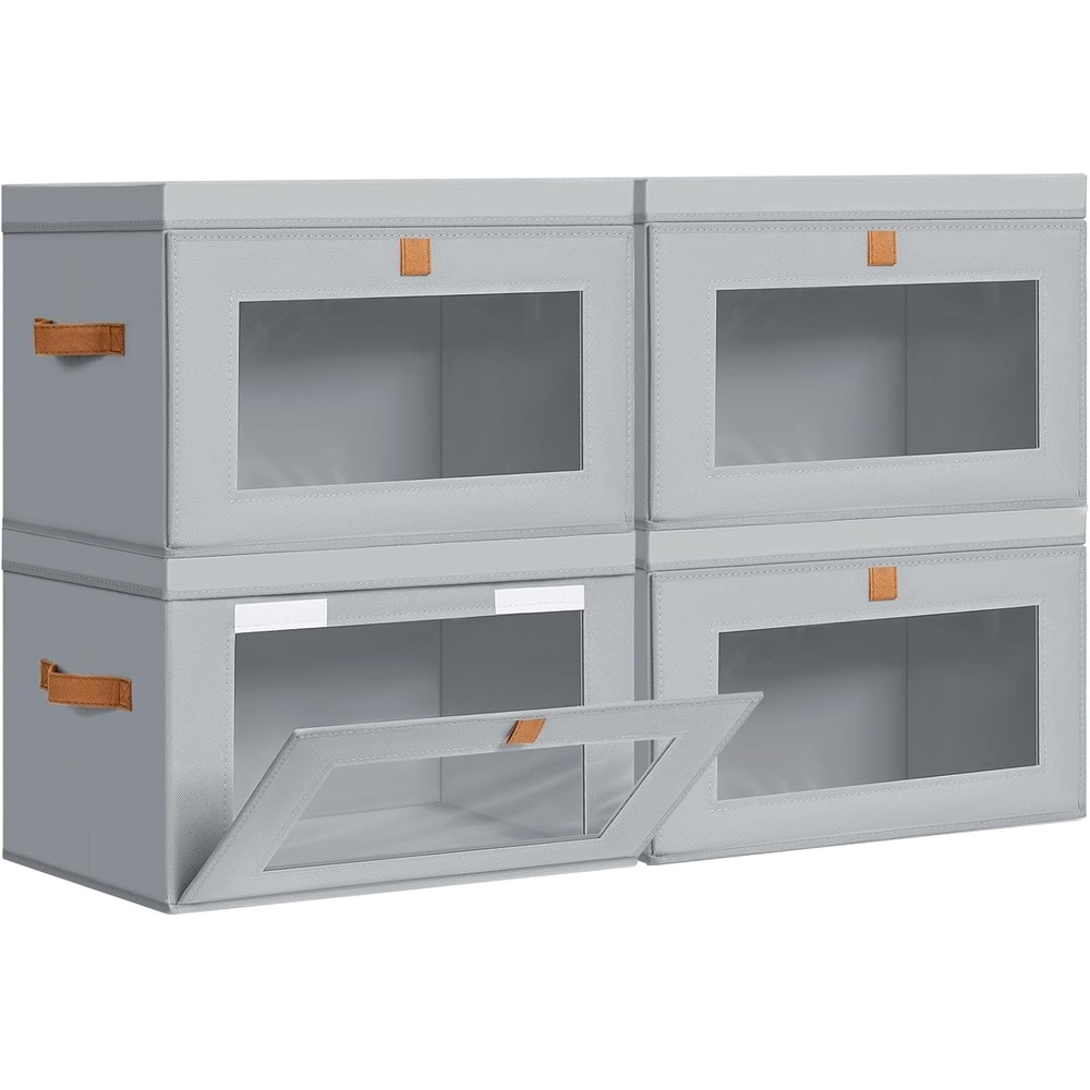 image:imageDIMJ Storage Bins with Lids 6 Pack Large Fabric Closet Organizer with Window amp Handles Collapsible Decorative Storage Boxes for Shelves Under Bed Books Clothes Blankets Sweaters OrganizationGray