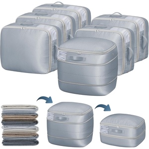image:imageDIMJ Compression Storage Bags 8 Pack  Blanket Storage Bags with Window Zipper Ultra Space Saving Self Compression Organizer for Puffer Jacket Bedding Lightweight Comforter Duvet Sweater SheetGray