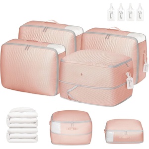 image:imageDIMJ Compression Storage Bags 8 Pack  Blanket Storage Bags with Window Zipper Ultra Space Saving Self Compression Organizer for Puffer Jacket Bedding Lightweight Comforter Duvet Sweater SheetPink