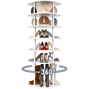 image:imageDIMJ Rotating Shoe Rack Tower  6Tier Spinning Shoe Rack Revolving 360 Shoe Organizer Spinning Tower for Storage of ShoesBootsBags Square Carousel Rotate Shoes Closet Organization White6 Tier 2244W x 2244D x 6102H