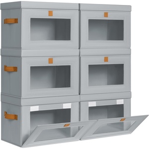 image:imageDIMJ Storage Bins with Lids  6 Pack Front Opening Stackable Fabric Storage Boxes with Clear Window amp Handles Collapsible Closet Organizers for Clothes Sweaters Shelf Storage Bedroom GrayGray