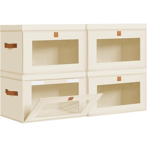 image:imageDIMJ Storage Bins with Lids  6 Pack Large Fabric Closet Organizer with Window amp Handles Collapsible Decorative Storage Boxes for Shelves Under Bed Books Clothes Blankets Sweaters OrganizationBeige