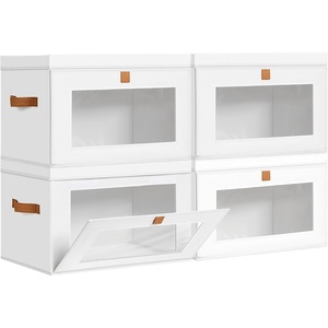 image:imageDIMJ Storage Bins with Lids  6 Pack Large Fabric Closet Organizer with Window amp Handles Collapsible Decorative Storage Boxes for Shelves Under Bed Books Clothes Blankets Sweaters OrganizationWhite