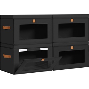 image:imageDIMJ Storage Bins with Lids  6 Pack Large Fabric Closet Organizer with Window amp Handles Collapsible Decorative Storage Boxes for Shelves Under Bed Books Clothes Blankets Sweaters OrganizationBlack