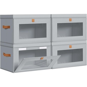 image:imageDIMJ Storage Bins with Lids  6 Pack Large Fabric Closet Organizer with Window amp Handles Collapsible Decorative Storage Boxes for Shelves Under Bed Books Clothes Blankets Sweaters OrganizationGray