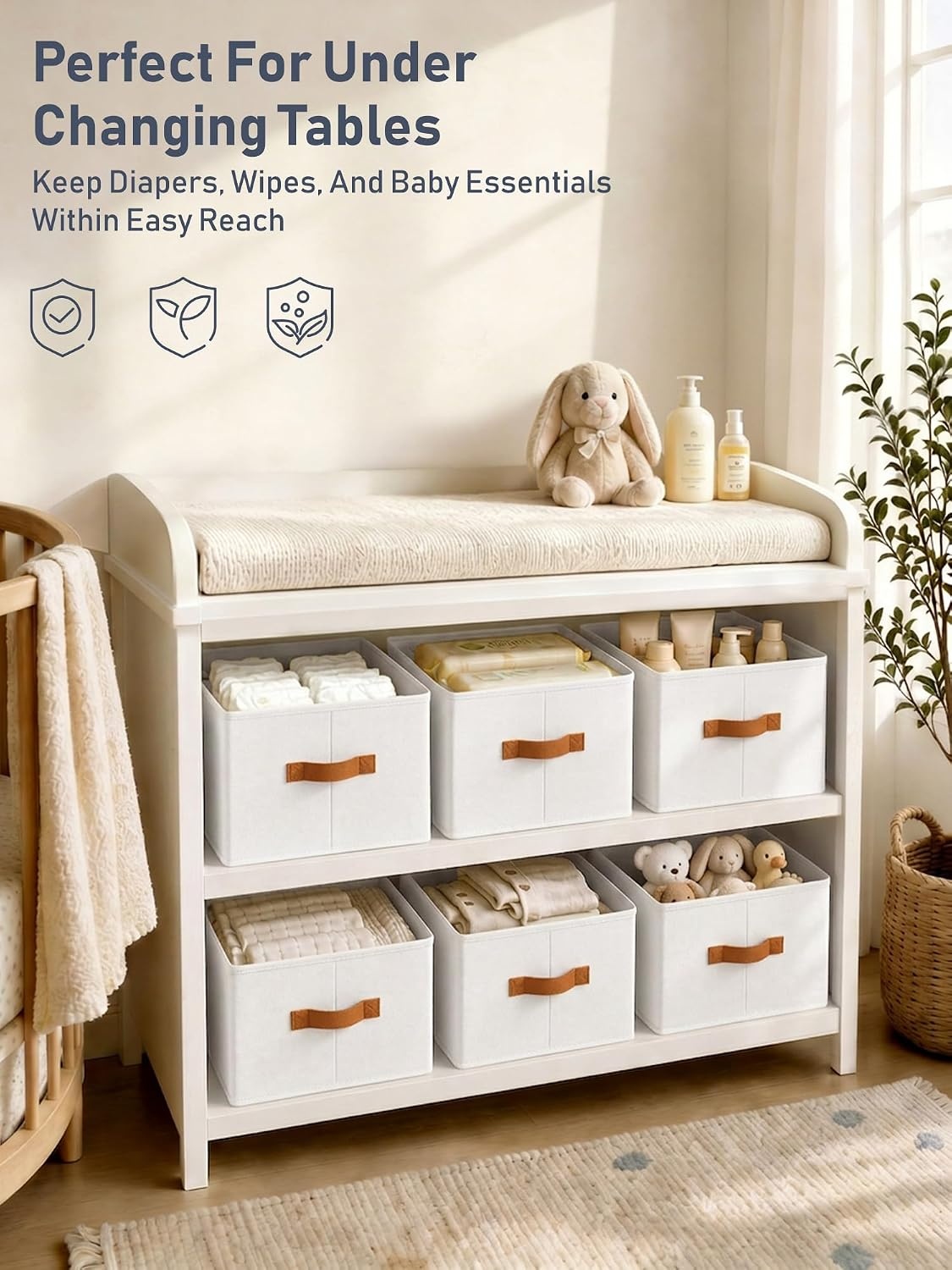 image:image8 Pack Large Closet Storage Baskets Bins for Shelves Collapsible Fabric Closet Organizers and Storage with Polyester Handles Decorative Baskets for Organizing Clothes Towels Linen Closet 14x10White