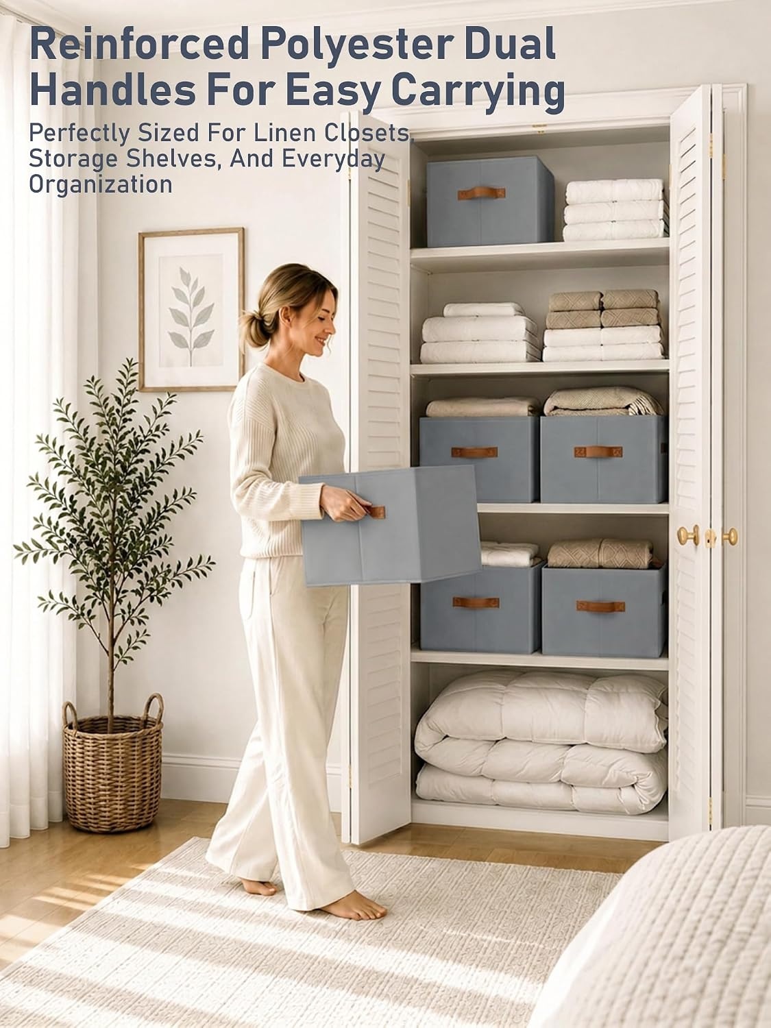 image:image8 Pack Large Closet Storage Baskets Bins for Shelves Collapsible Fabric Closet Organizers and Storage with Polyester Handles Decorative Baskets for Organizing Clothes Towels Linen Closet 14x10Gray
