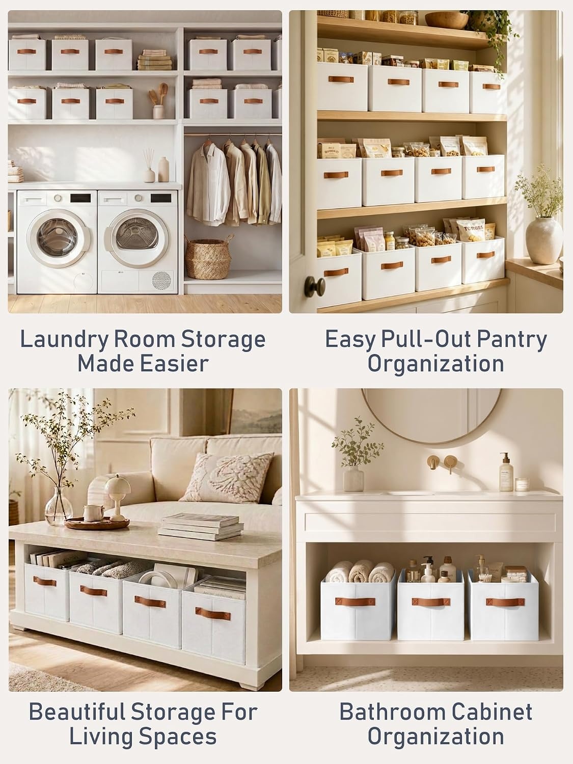 image:image8 Pack Large Closet Storage Baskets Bins for Shelves Collapsible Fabric Closet Organizers and Storage with Polyester Handles Decorative Baskets for Organizing Clothes Towels Linen Closet 14x10White