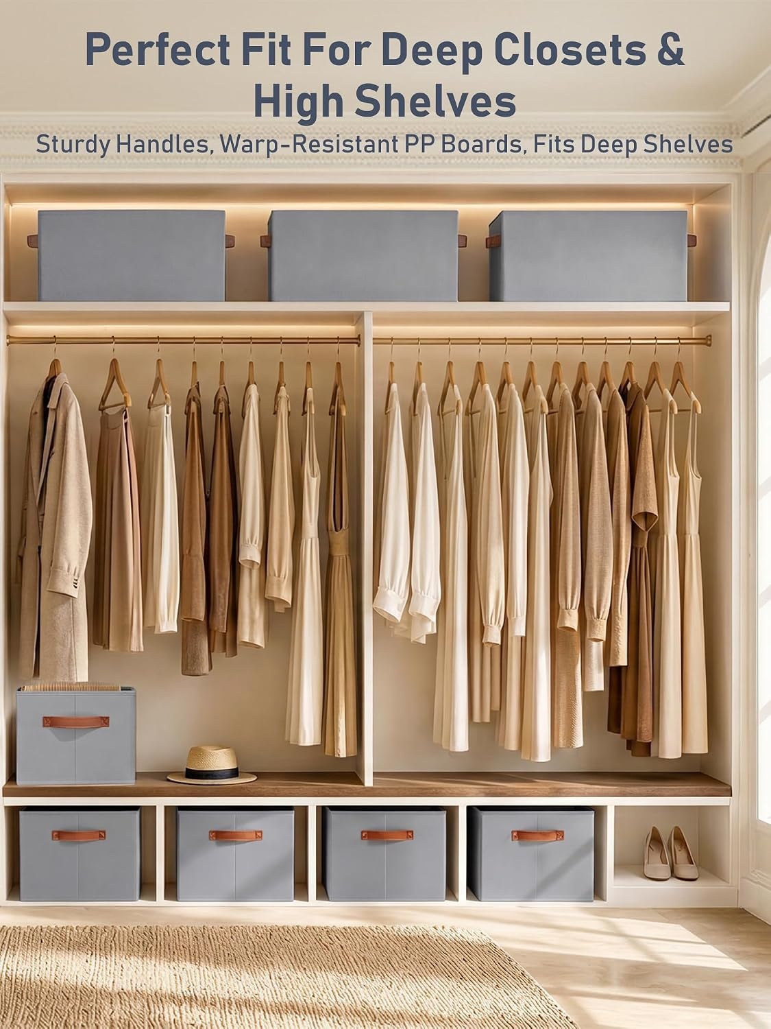 image:image8 Pack Large Closet Storage Baskets Bins for Shelves Collapsible Fabric Closet Organizers and Storage with Polyester Handles Decorative Baskets for Organizing Clothes Towels Linen Closet 14x10Gray