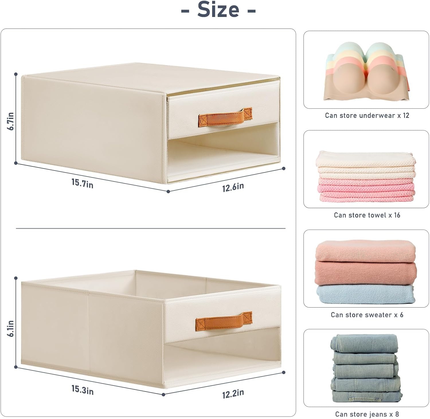 image:imageDIMJ Closet Organizers and Storage Foldable Storage Bins with Drawers Fabric Stackable Storage Drawers with Clear WindowFabric Clothes Organizers and Storage Drawers for Closet 4Pack BlackBeige
