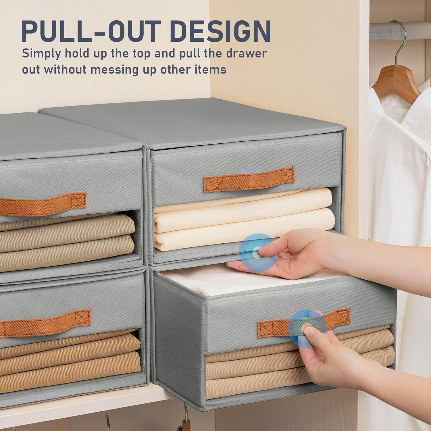 image:imageDIMJ Closet Organizers and Storage Foldable Storage Bins with Drawers Fabric Stackable Storage Drawers with Clear WindowFabric Clothes Organizers and Storage Drawers for Closet 4Pack BlackGrey
