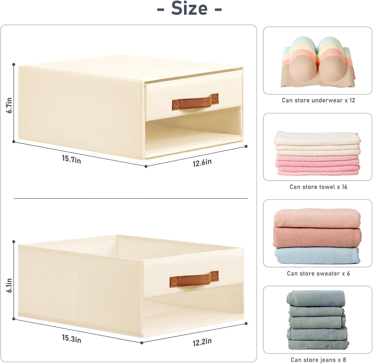 image:imageDIMJ Closet Organizers and Storage Foldable Storage Bins with Drawers Fabric Stackable Storage Drawers with Clear WindowFabric Clothes Organizers and Storage Drawers for Closet 4Pack BlackBeige