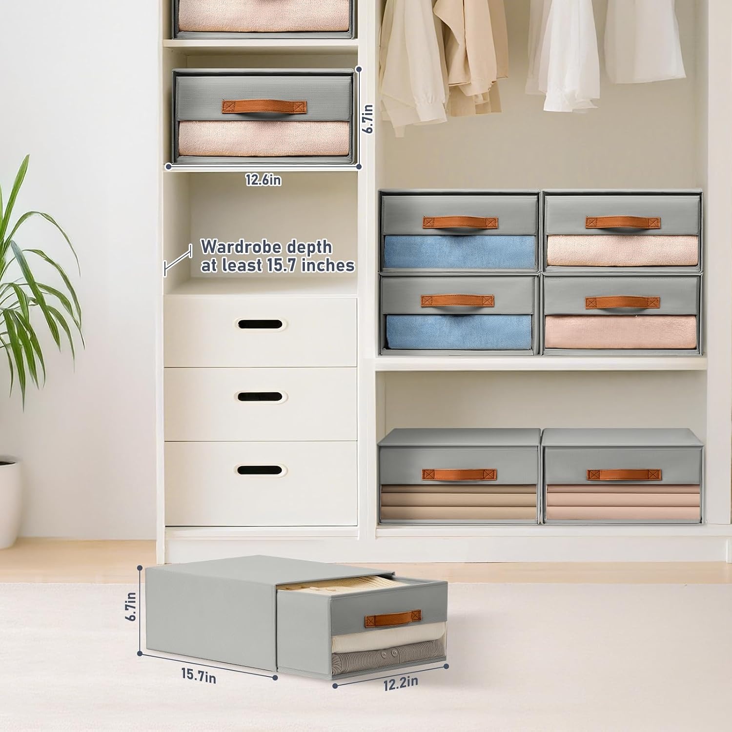 image:imageDIMJ Closet Organizers and Storage Foldable Storage Bins with Drawers Fabric Stackable Storage Drawers with Clear WindowFabric Clothes Organizers and Storage Drawers for Closet 4Pack BlackGrey