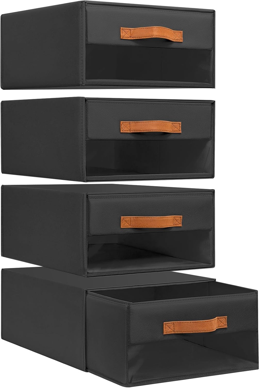 image:imageDIMJ Closet Organizers and Storage Foldable Storage Bins with Drawers Fabric Stackable Storage Drawers with Clear WindowFabric Clothes Organizers and Storage Drawers for Closet 4Pack BlackBlack
