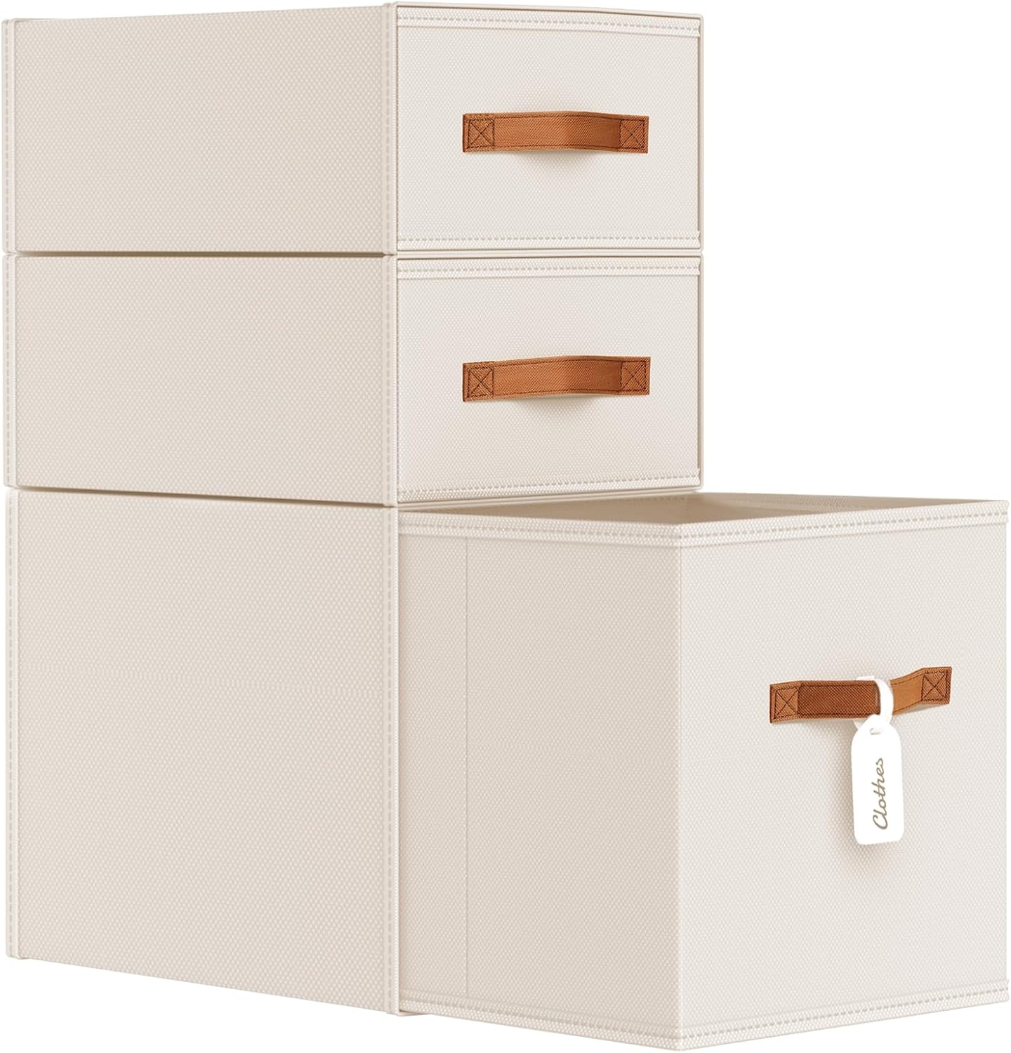 image:imageDIMJ Closet Organizers and Storage Foldable Storage Bins with Drawers Fabric Stackable Storage Drawers with Clear WindowFabric Clothes Organizers and Storage Drawers for Closet 4Pack BlackBeige