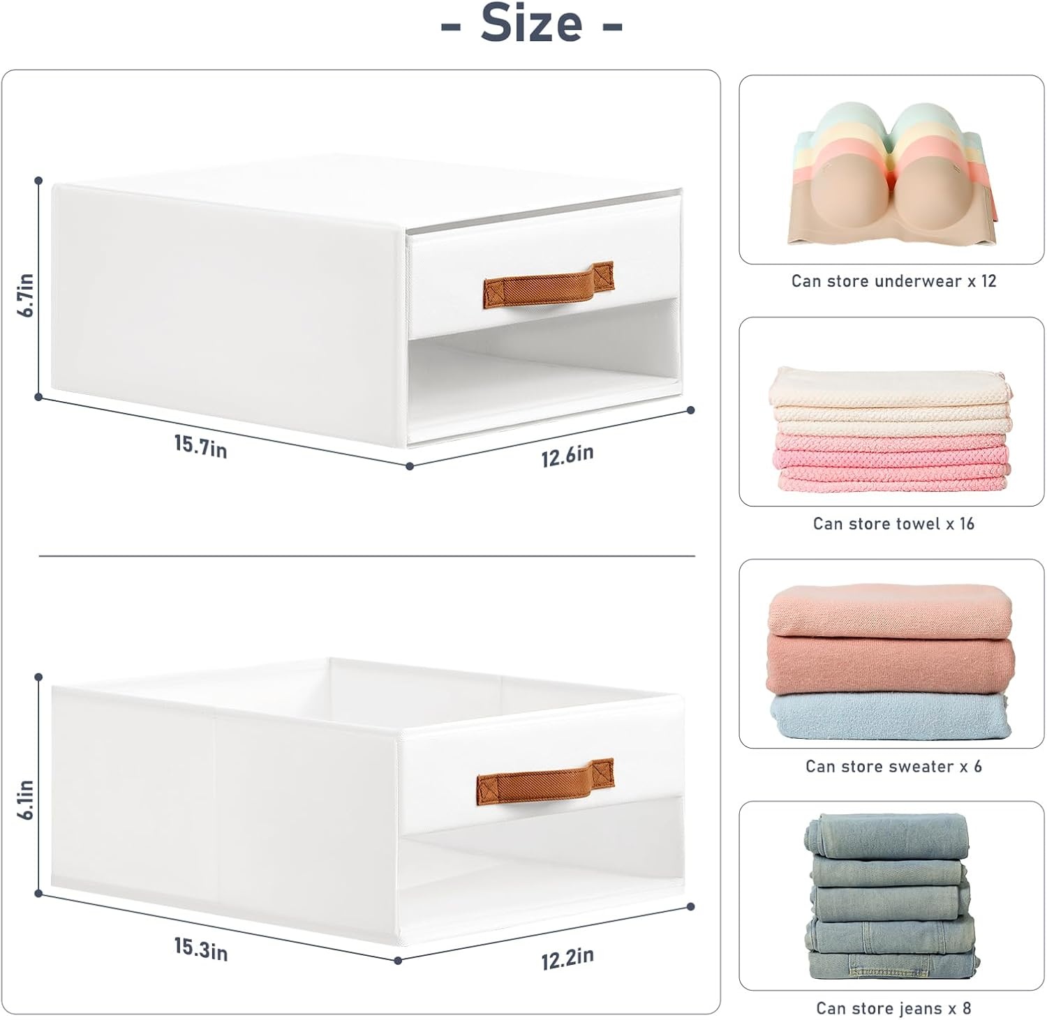 image:imageDIMJ Closet Organizers and Storage Foldable Storage Bins with Drawers Fabric Stackable Storage Drawers with Clear WindowFabric Clothes Organizers and Storage Drawers for Closet 4Pack BlackWhite