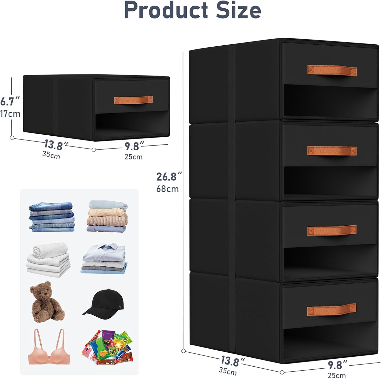 image:imageDIMJ Closet Organizers and Storage Foldable Storage Bins with Drawers Fabric Stackable Storage Drawers with Clear WindowFabric Clothes Organizers and Storage Drawers for Closet 4Pack BlackBlack