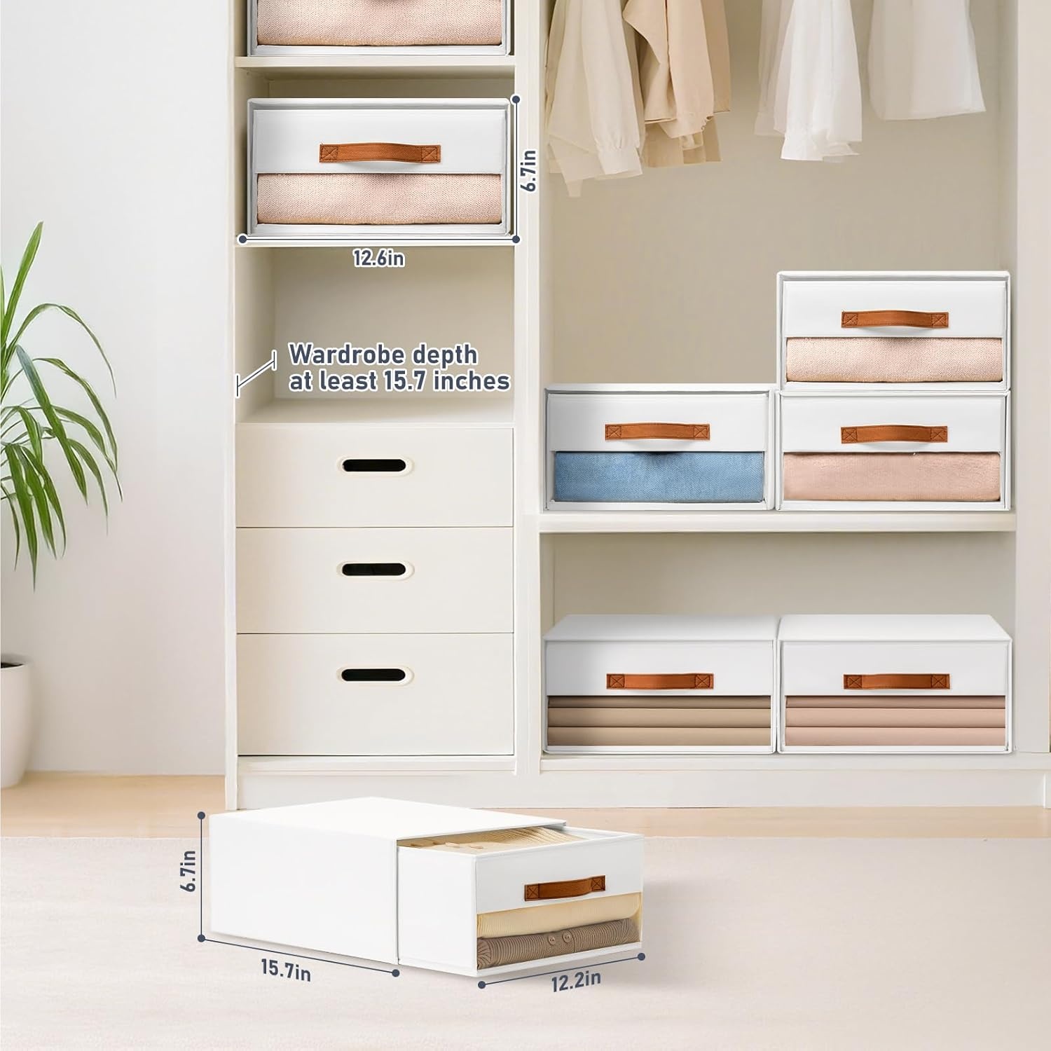 image:imageDIMJ Closet Organizers and Storage Foldable Storage Bins with Drawers Fabric Stackable Storage Drawers with Clear WindowFabric Clothes Organizers and Storage Drawers for Closet 4Pack BlackWhite