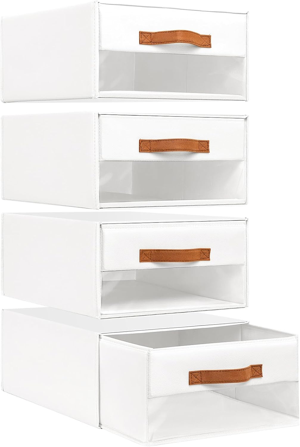 image:imageDIMJ Closet Organizers and Storage Foldable Storage Bins with Drawers Fabric Stackable Storage Drawers with Clear WindowFabric Clothes Organizers and Storage Drawers for Closet 4Pack BlackWhite