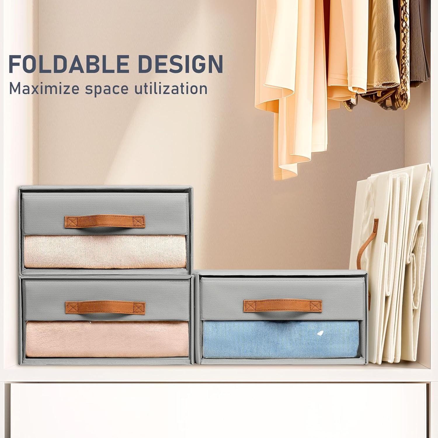 image:imageDIMJ Closet Organizers and Storage Foldable Storage Bins with Drawers Fabric Stackable Storage Drawers with Clear WindowFabric Clothes Organizers and Storage Drawers for Closet 4Pack BlackGrey