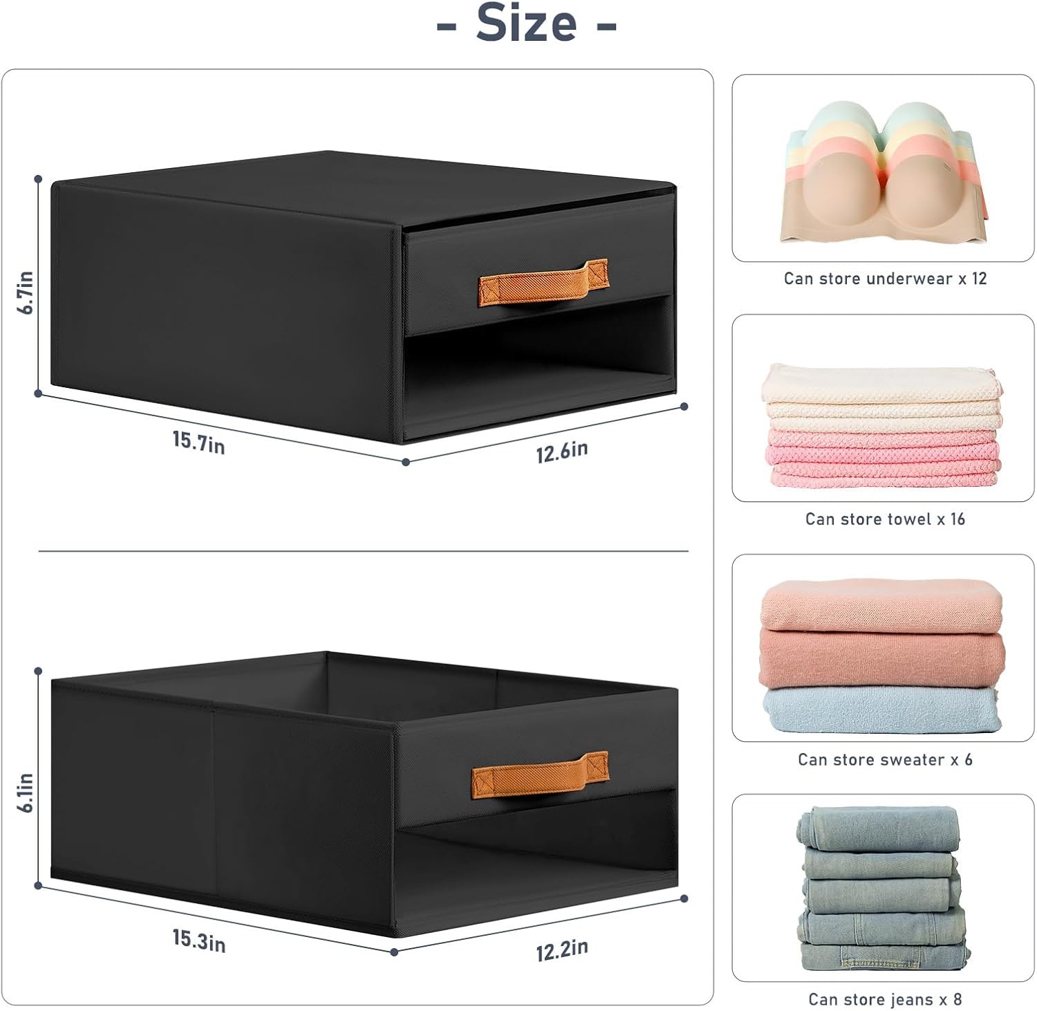 image:imageDIMJ Closet Organizers and Storage Foldable Storage Bins with Drawers Fabric Stackable Storage Drawers with Clear WindowFabric Clothes Organizers and Storage Drawers for Closet 4Pack BlackBlack
