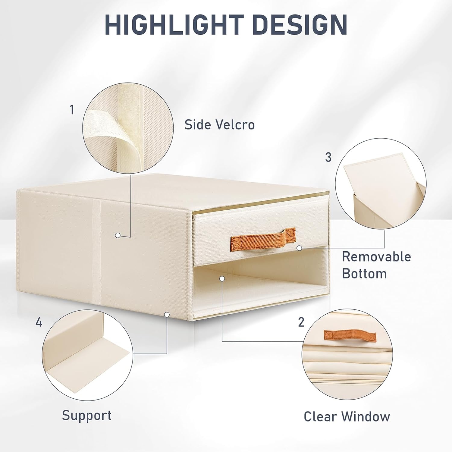 image:imageDIMJ Closet Organizers and Storage Foldable Storage Bins with Drawers Fabric Stackable Storage Drawers with Clear WindowFabric Clothes Organizers and Storage Drawers for Closet 4Pack BlackBeige