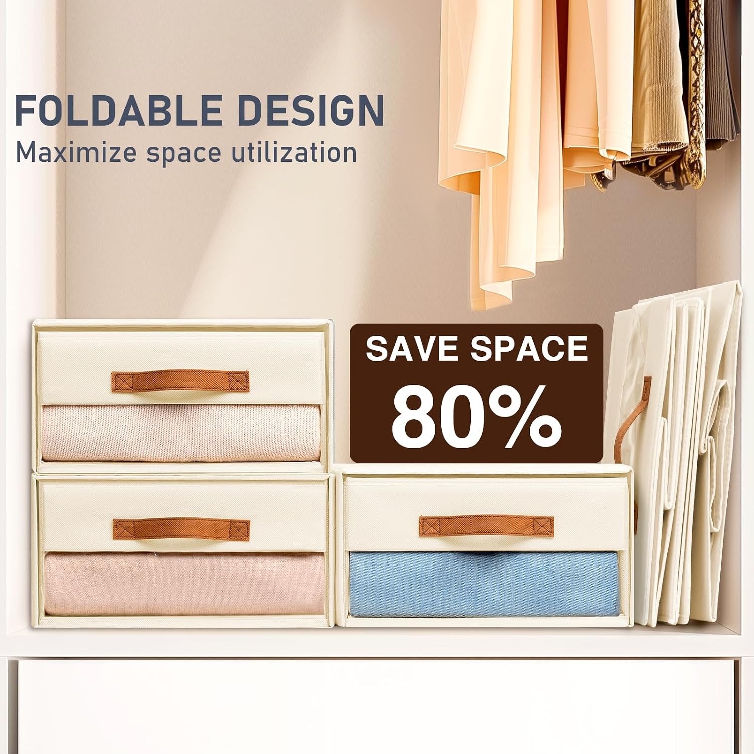 image:imageDIMJ Closet Organizers and Storage Foldable Storage Bins with Drawers Fabric Stackable Storage Drawers with Clear WindowFabric Clothes Organizers and Storage Drawers for Closet 4Pack BlackBeige