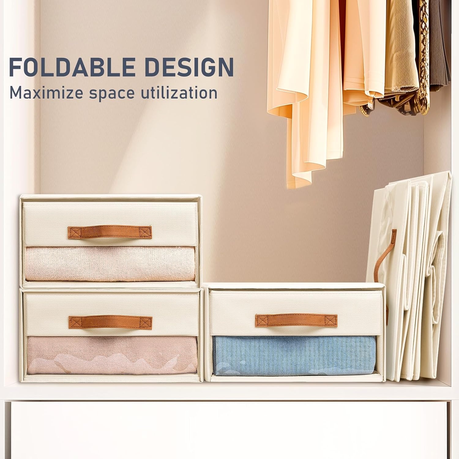 image:imageDIMJ Closet Organizers and Storage Foldable Storage Bins with Drawers Fabric Stackable Storage Drawers with Clear WindowFabric Clothes Organizers and Storage Drawers for Closet 4Pack BlackBeige