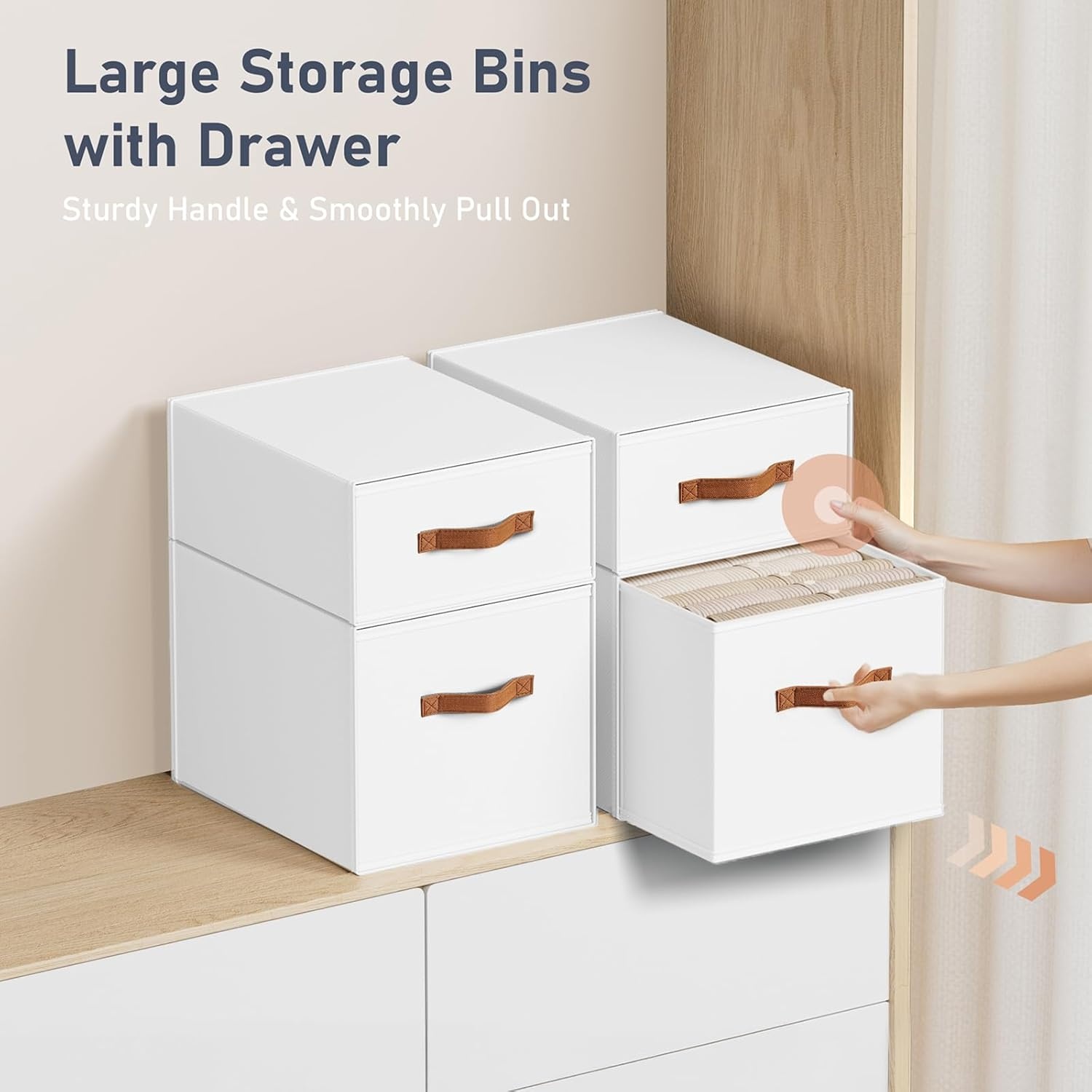 image:imageDIMJ Closet Organizers and Storage Foldable Storage Bins with Drawers Fabric Stackable Storage Drawers with Clear WindowFabric Clothes Organizers and Storage Drawers for Closet 4Pack BlackWhite