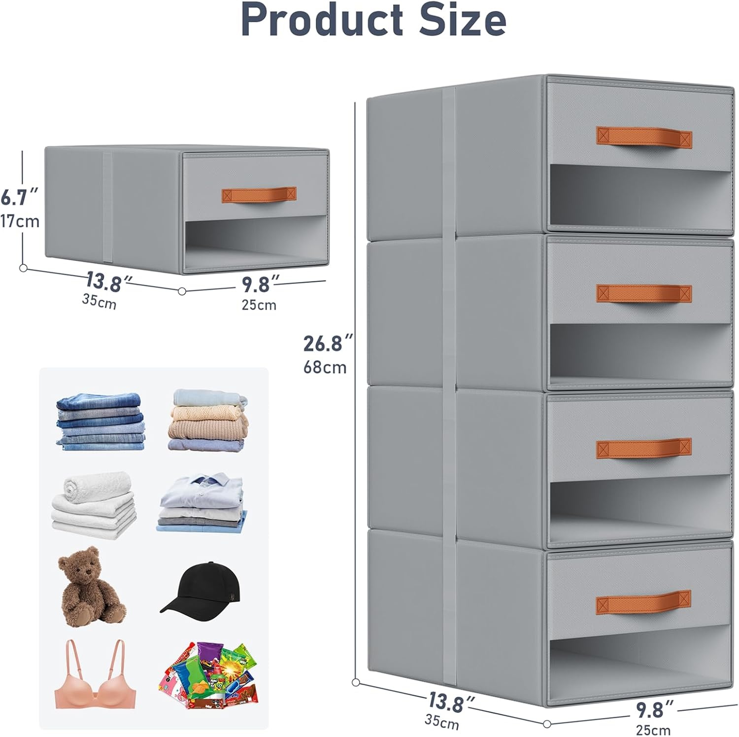 image:imageDIMJ Closet Organizers and Storage Foldable Storage Bins with Drawers Fabric Stackable Storage Drawers with Clear WindowFabric Clothes Organizers and Storage Drawers for Closet 4Pack BlackGrey
