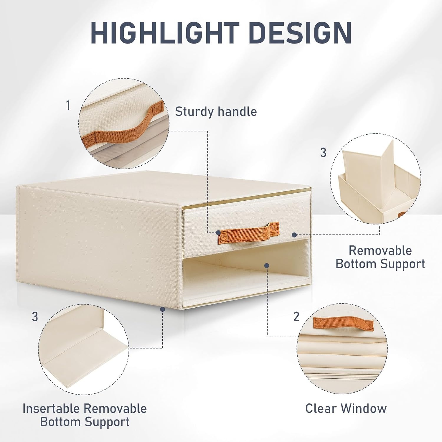 image:imageDIMJ Closet Organizers and Storage Foldable Storage Bins with Drawers Fabric Stackable Storage Drawers with Clear WindowFabric Clothes Organizers and Storage Drawers for Closet 4Pack BlackBeige