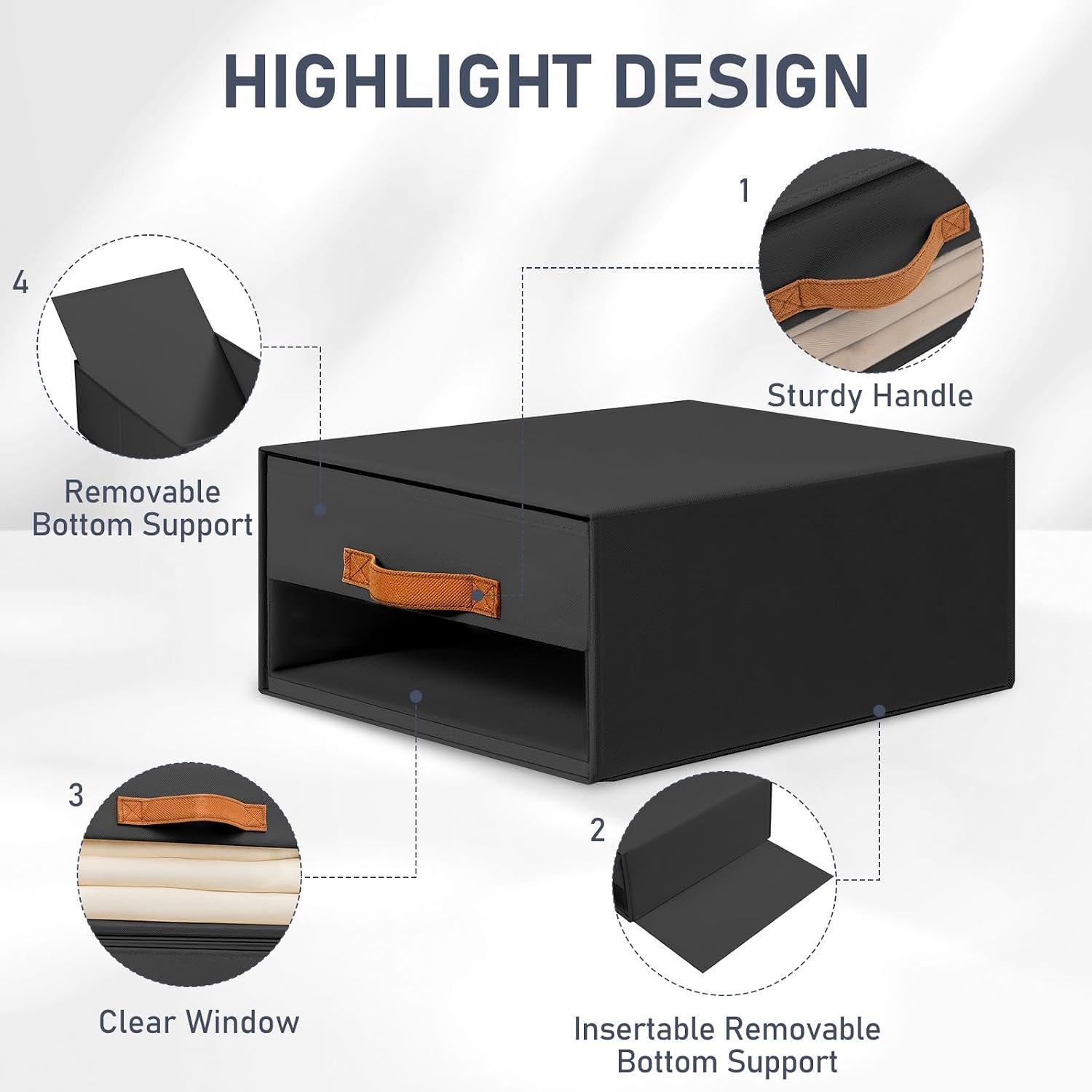 image:imageDIMJ Closet Organizers and Storage Foldable Storage Bins with Drawers Fabric Stackable Storage Drawers with Clear WindowFabric Clothes Organizers and Storage Drawers for Closet 4Pack BlackBlack
