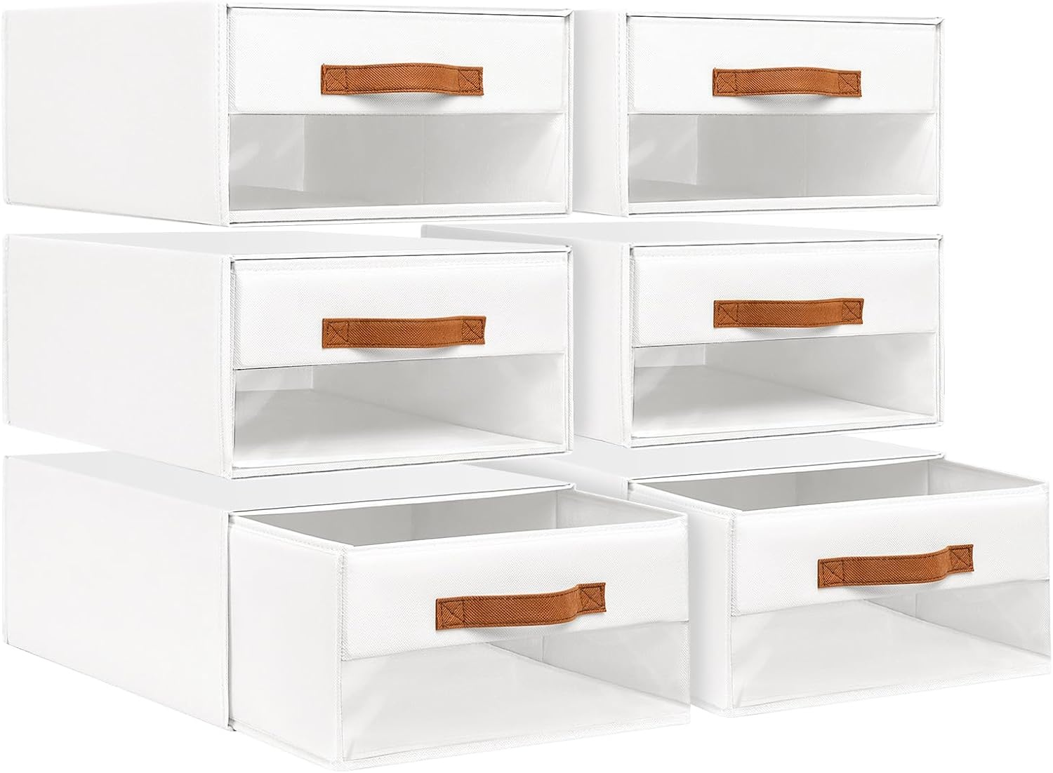 image:imageDIMJ Closet Organizers and Storage Foldable Storage Bins with Drawers Fabric Stackable Storage Drawers with Clear WindowFabric Clothes Organizers and Storage Drawers for Closet 4Pack BlackWhite