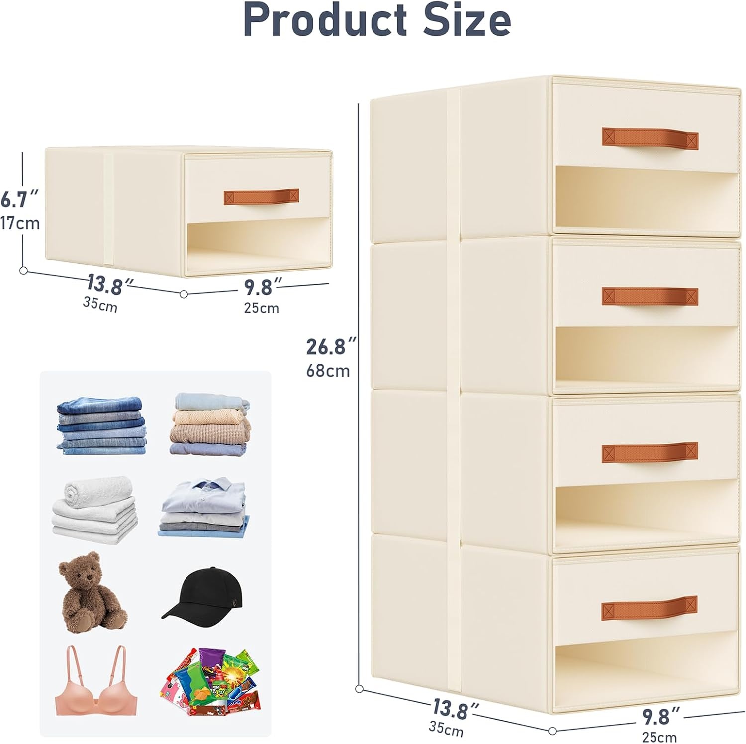 image:imageDIMJ Closet Organizers and Storage Foldable Storage Bins with Drawers Fabric Stackable Storage Drawers with Clear WindowFabric Clothes Organizers and Storage Drawers for Closet 4Pack BlackBeige