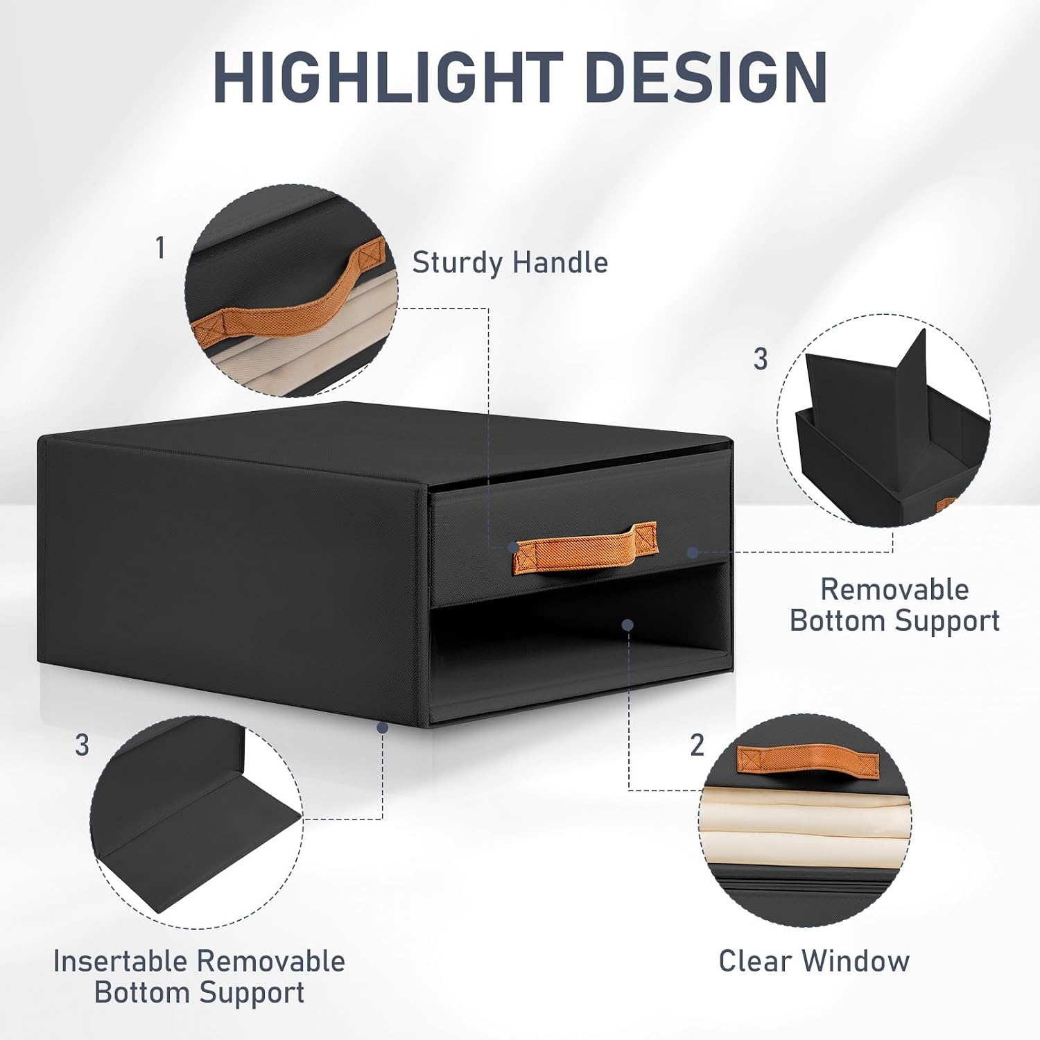 image:imageDIMJ Closet Organizers and Storage Foldable Storage Bins with Drawers Fabric Stackable Storage Drawers with Clear WindowFabric Clothes Organizers and Storage Drawers for Closet 4Pack BlackBlack
