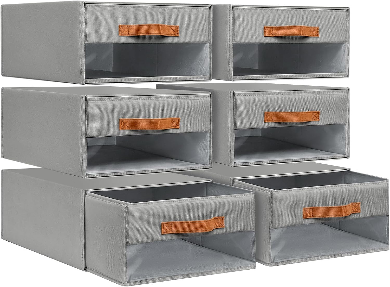 image:imageDIMJ Closet Organizers and Storage Foldable Storage Bins with Drawers Fabric Stackable Storage Drawers with Clear WindowFabric Clothes Organizers and Storage Drawers for Closet 4Pack BlackGrey