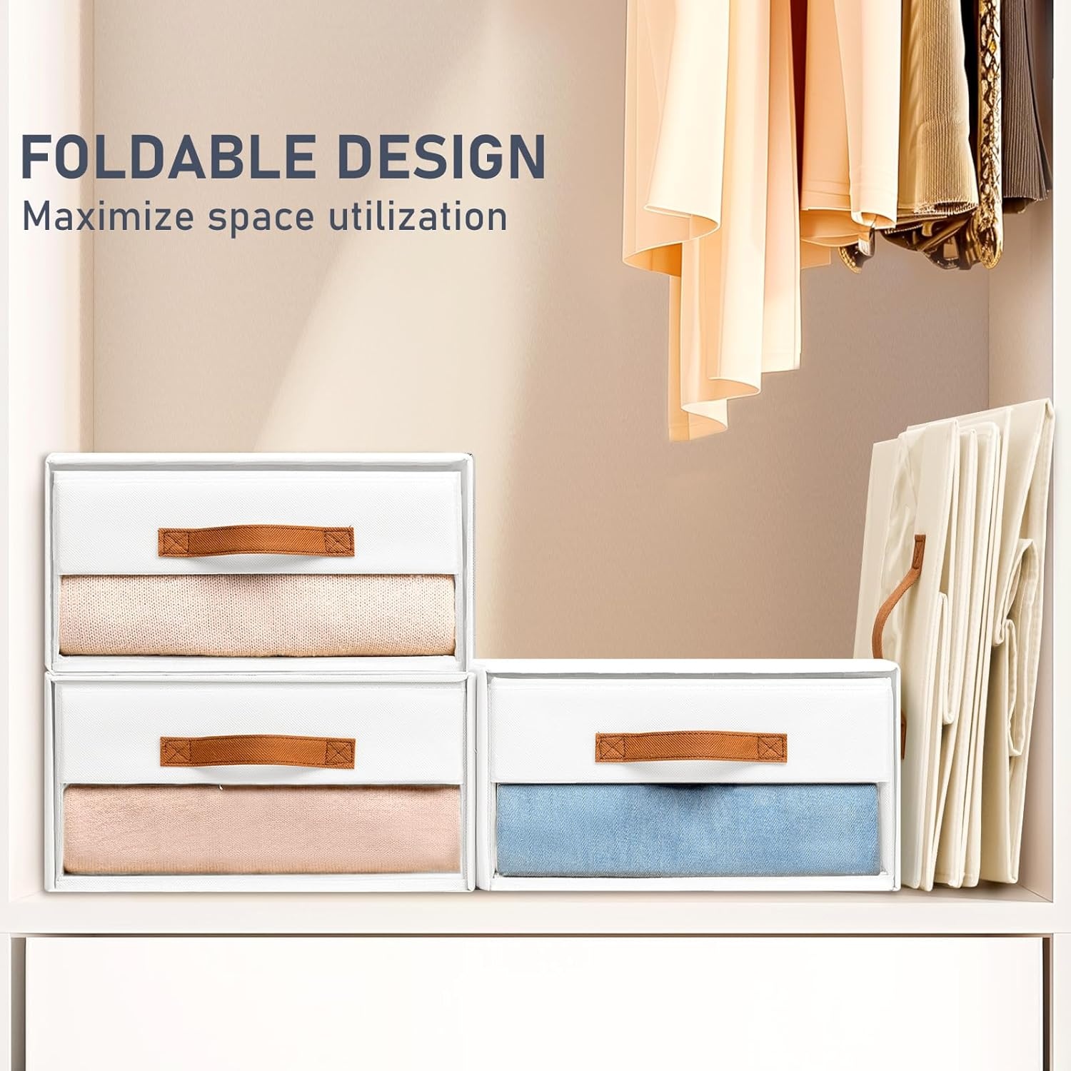 image:imageDIMJ Closet Organizers and Storage Foldable Storage Bins with Drawers Fabric Stackable Storage Drawers with Clear WindowFabric Clothes Organizers and Storage Drawers for Closet 4Pack BlackWhite