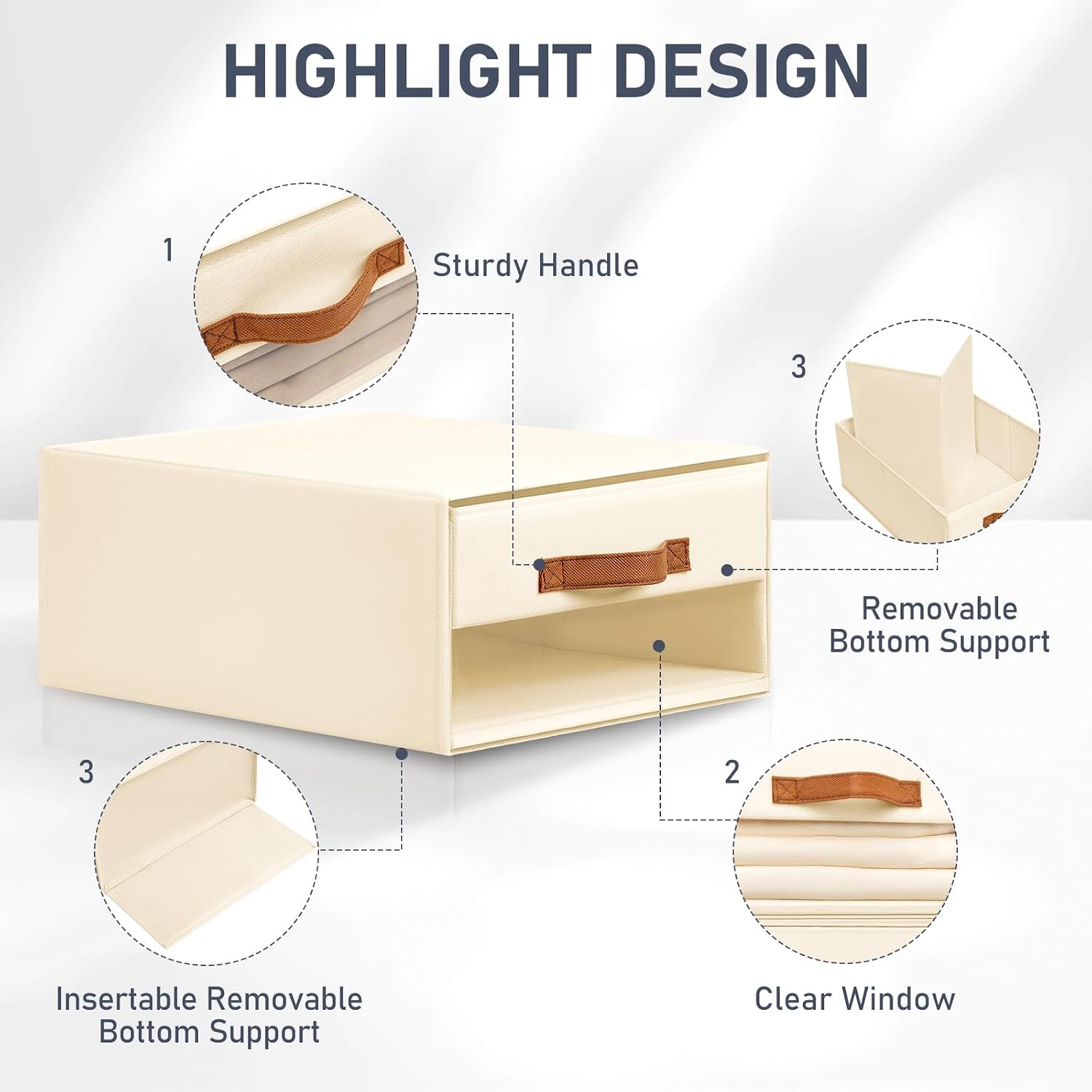 image:imageDIMJ Closet Organizers and Storage Foldable Storage Bins with Drawers Fabric Stackable Storage Drawers with Clear WindowFabric Clothes Organizers and Storage Drawers for Closet 4Pack BlackBeige