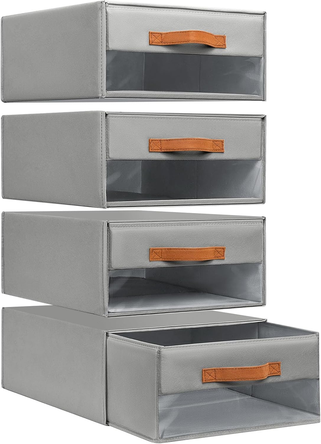 image:imageDIMJ Closet Organizers and Storage Foldable Storage Bins with Drawers Fabric Stackable Storage Drawers with Clear WindowFabric Clothes Organizers and Storage Drawers for Closet 4Pack BlackGrey