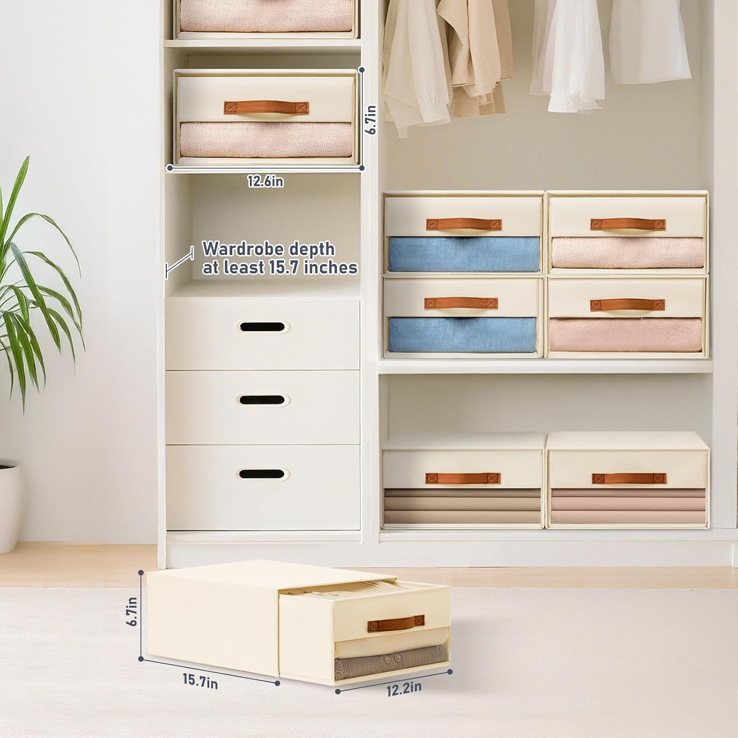 image:imageDIMJ Closet Organizers and Storage Foldable Storage Bins with Drawers Fabric Stackable Storage Drawers with Clear WindowFabric Clothes Organizers and Storage Drawers for Closet 4Pack BlackBeige