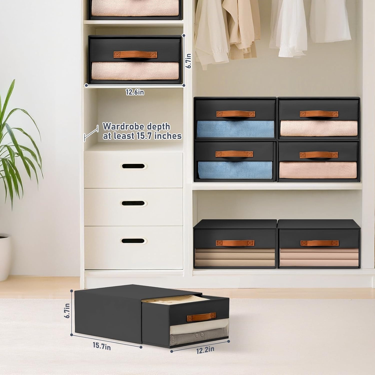 image:imageDIMJ Closet Organizers and Storage Foldable Storage Bins with Drawers Fabric Stackable Storage Drawers with Clear WindowFabric Clothes Organizers and Storage Drawers for Closet 4Pack BlackBlack