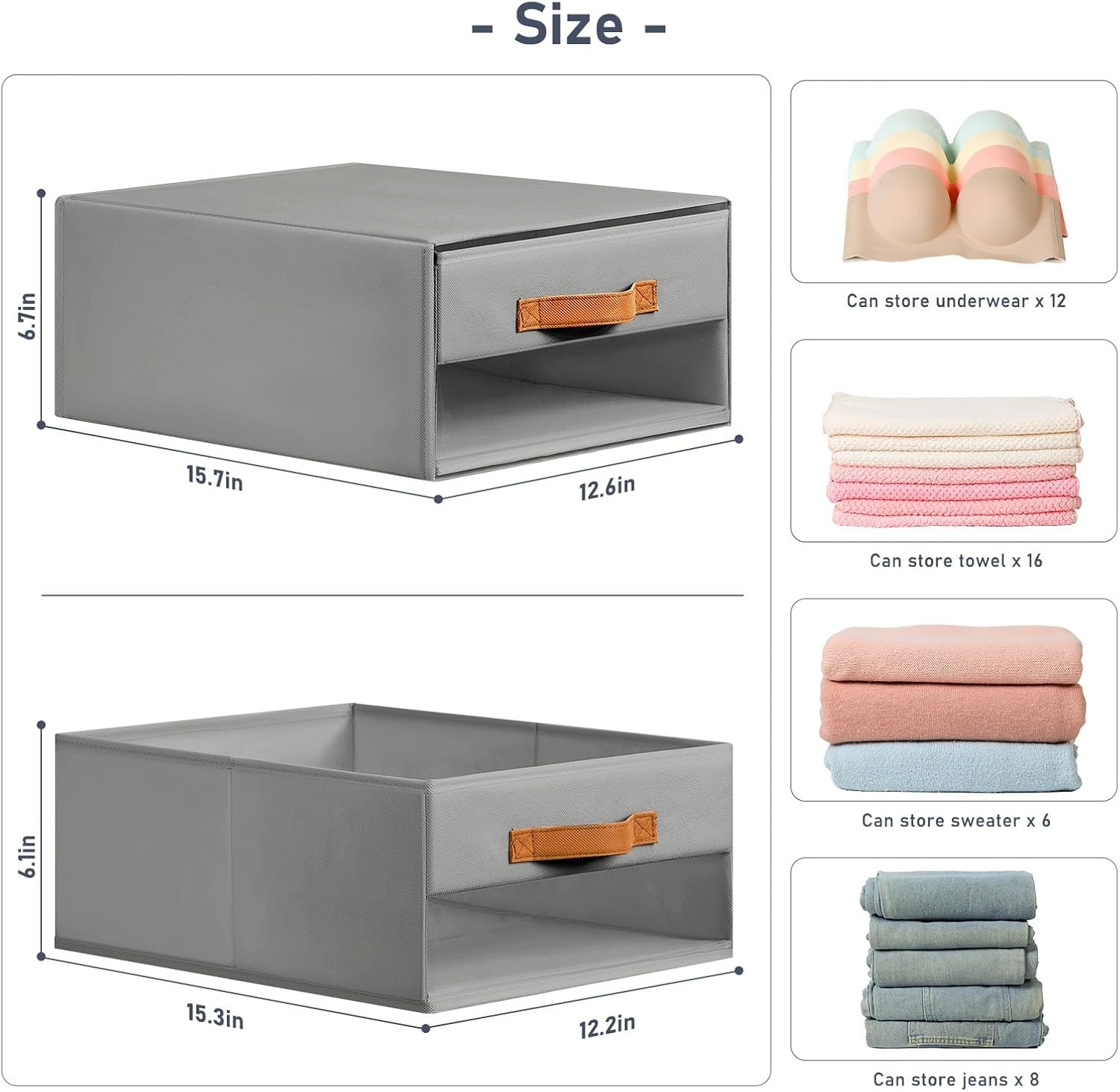 image:imageDIMJ Closet Organizers and Storage Foldable Storage Bins with Drawers Fabric Stackable Storage Drawers with Clear WindowFabric Clothes Organizers and Storage Drawers for Closet 4Pack BlackGrey