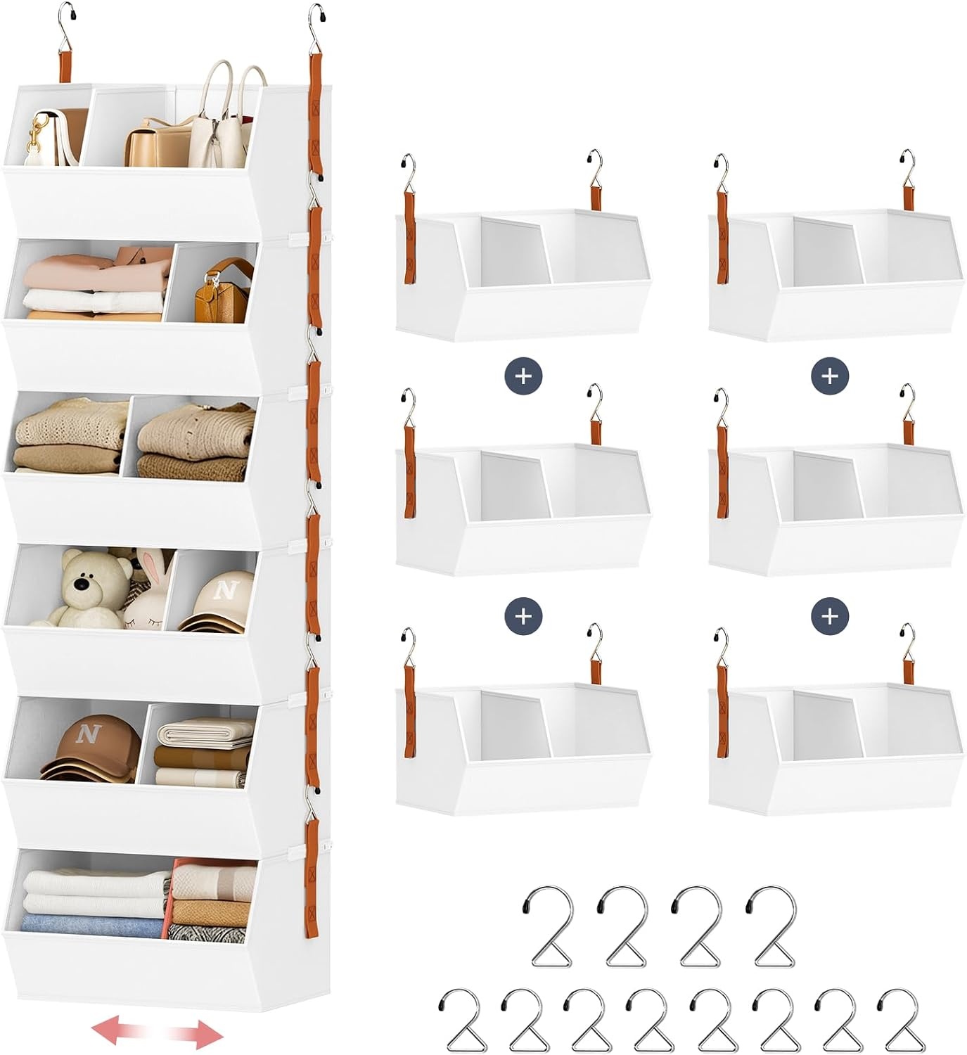 image:imageHanging Closet Organizer Extra Large Clothes Hanging Shelves for Closet with Divider Collapsible Closet Storage System Fabric Closet Hanging Organizer for Home Dorm Rv Handbags Underwear SockWhite