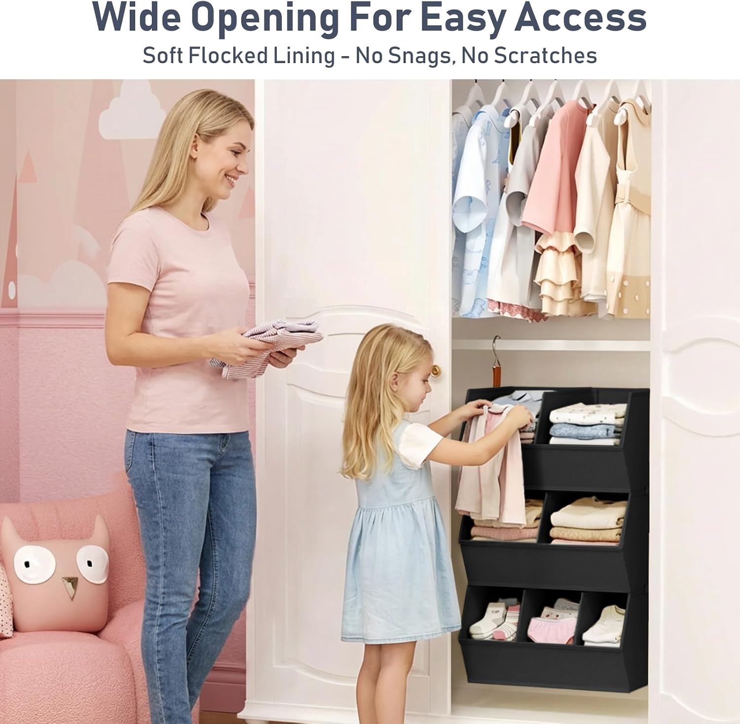 image:imageHanging Closet Organizer Extra Large Clothes Hanging Shelves for Closet with Divider Collapsible Closet Storage System Fabric Closet Hanging Organizer for Home Dorm Rv Handbags Underwear SockBlack