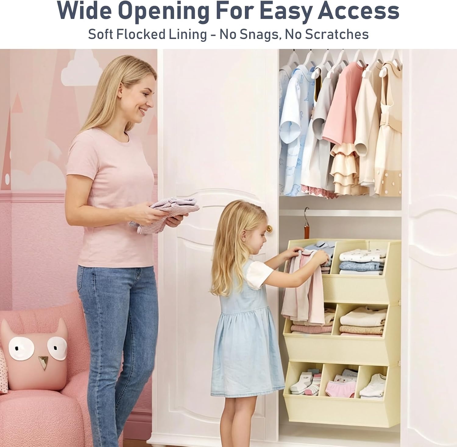 image:imageHanging Closet Organizer Extra Large Clothes Hanging Shelves for Closet with Divider Collapsible Closet Storage System Fabric Closet Hanging Organizer for Home Dorm Rv Handbags Underwear SockBeige