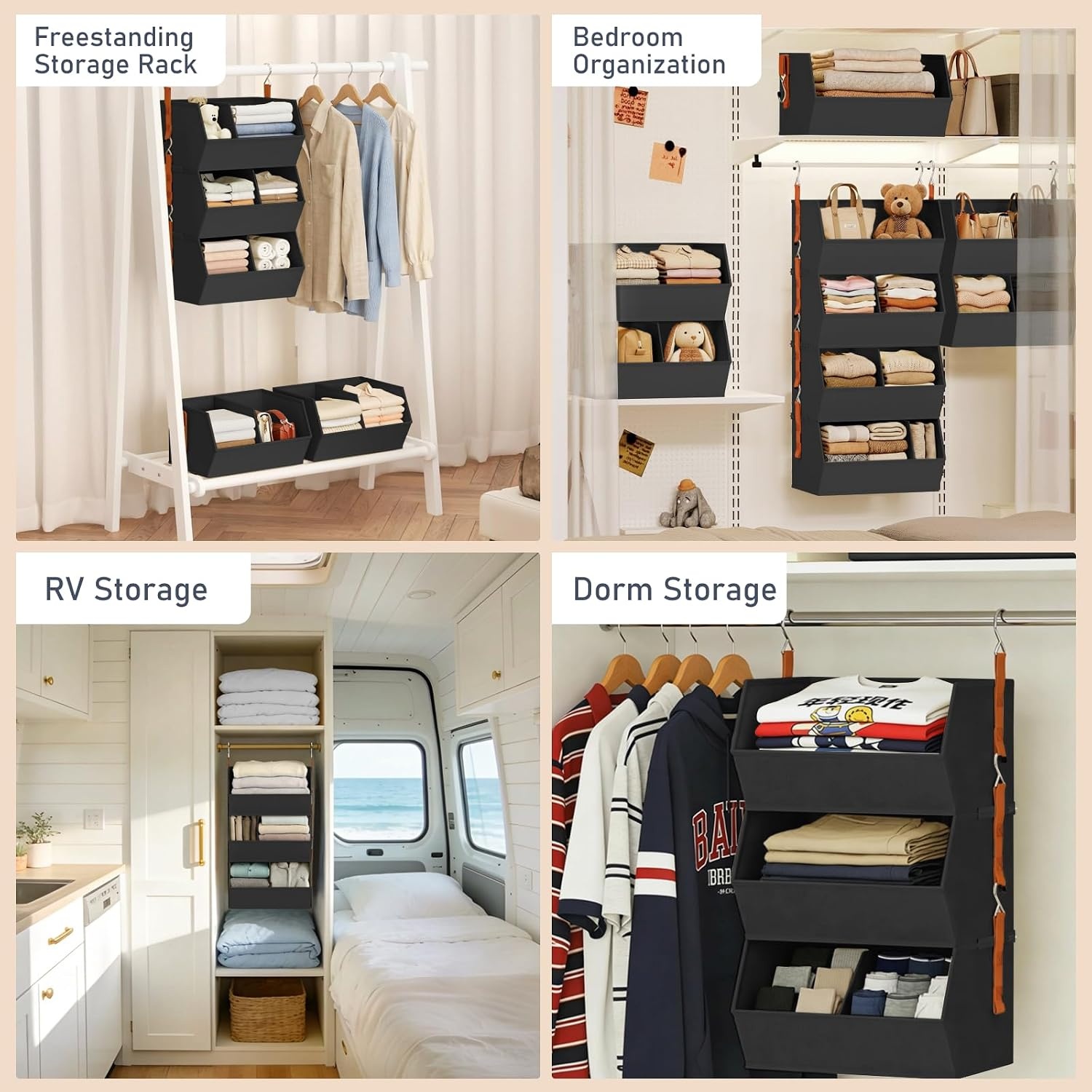 image:imageHanging Closet Organizer Extra Large Clothes Hanging Shelves for Closet with Divider Collapsible Closet Storage System Fabric Closet Hanging Organizer for Home Dorm Rv Handbags Underwear SockBlack