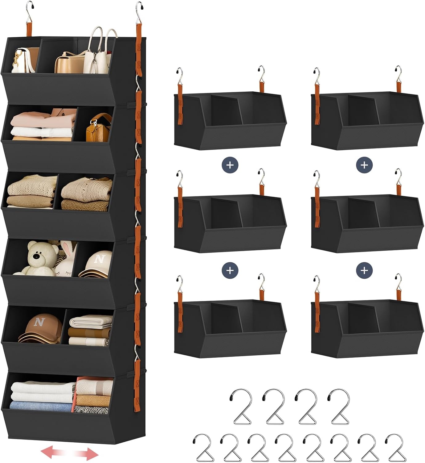 image:imageHanging Closet Organizer Extra Large Clothes Hanging Shelves for Closet with Divider Collapsible Closet Storage System Fabric Closet Hanging Organizer for Home Dorm Rv Handbags Underwear SockBlack